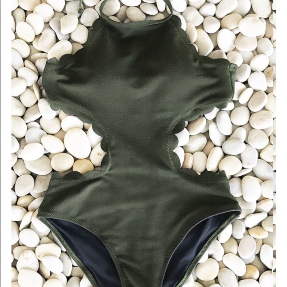 One piece, halter swim suit.